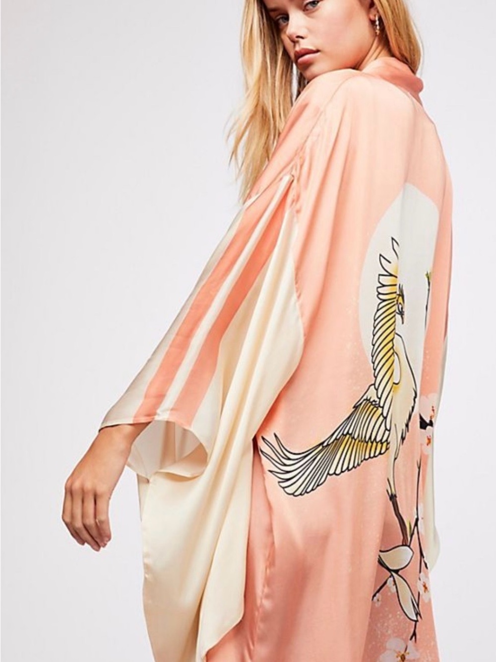 Free People Moon Dance Maxi Kimono Robe Crane Peach One Size FLAWED